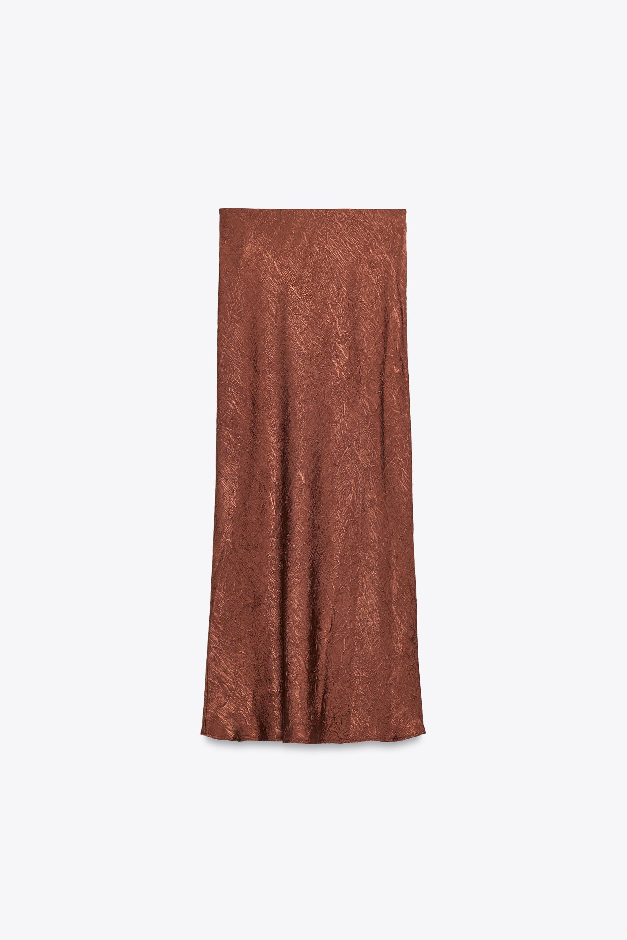 SATIN CRINKLE EFFECT MIDI SKIRT